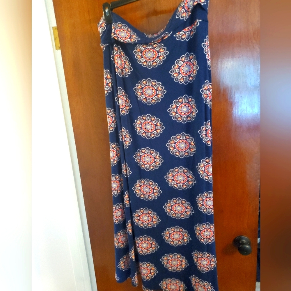 2X Navy Mandela Style Long Skirt